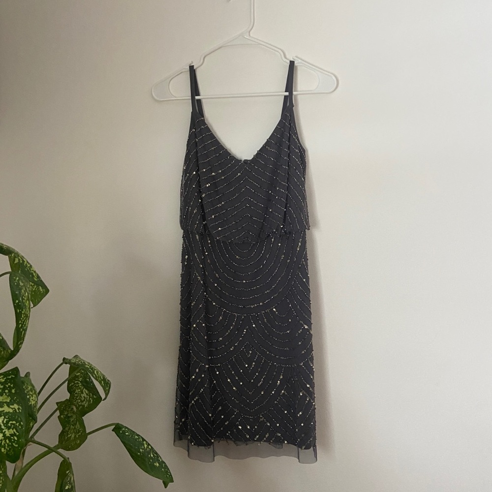 SEQUIN BLOUSON DRESS IN DUSTY BLUE